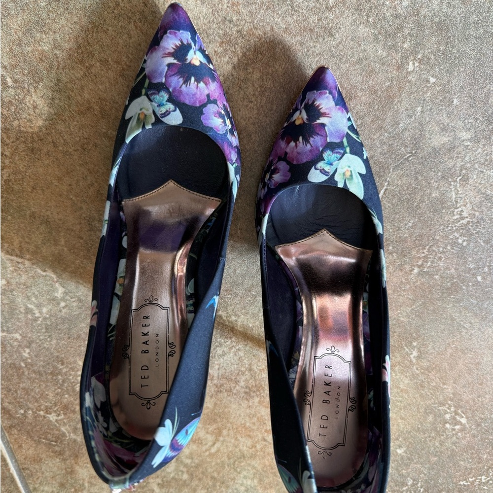 Ted Baker Women's Heels - Beautiful Purple and Blue Floral with Gold Accents-36